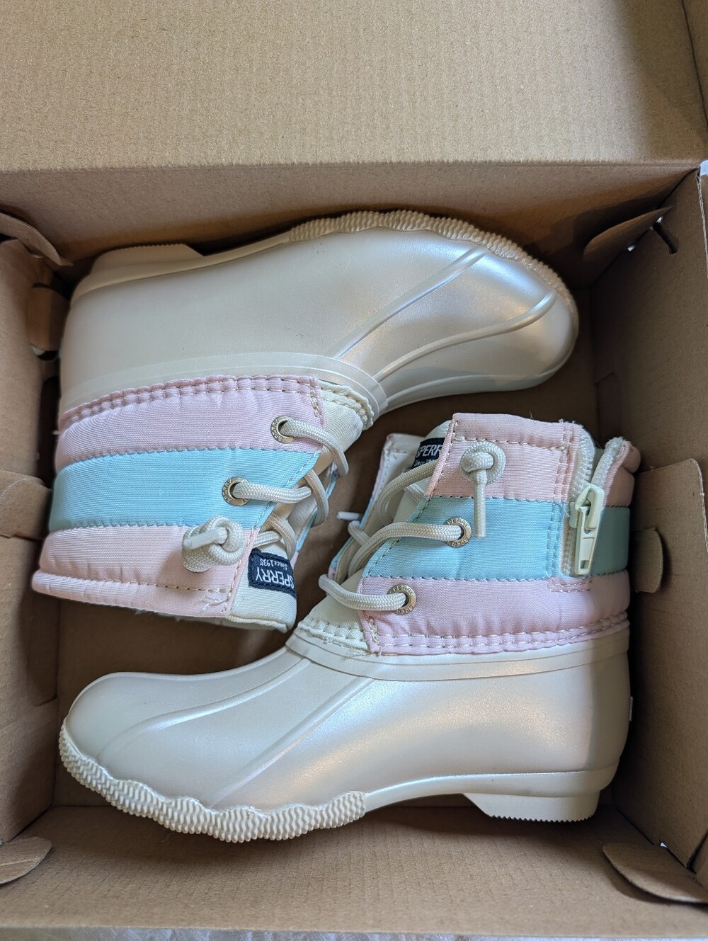 Sperry Kids Rain Boots Pink Blue Colorblock Waterproof Size 10 New In Box - Picture 2 of 9